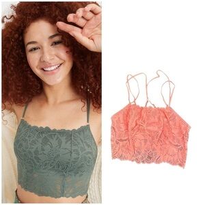 Aerie coral NWT double strap lace bra adjustable longline size XS Swiftie Sydney